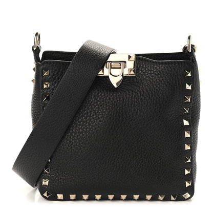 Valentino Garavani Pebbled Calfskin Mini Rockstud Flip-Lock Messenger Bag Black 1 of 8