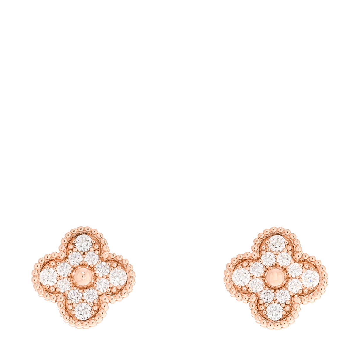 Van Cleef & Arpels 18K Rose Gold Diamond Vintage Alhambra Earrings 1 of 5