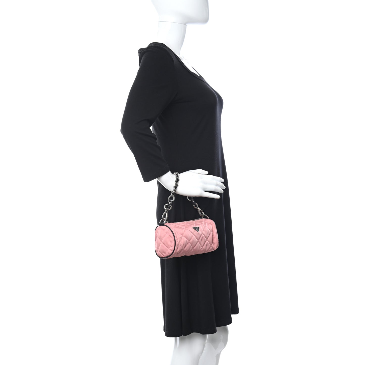 Tessuto Nylon Saffiano Impunturato Quilted Barrel Pochette Pink Black