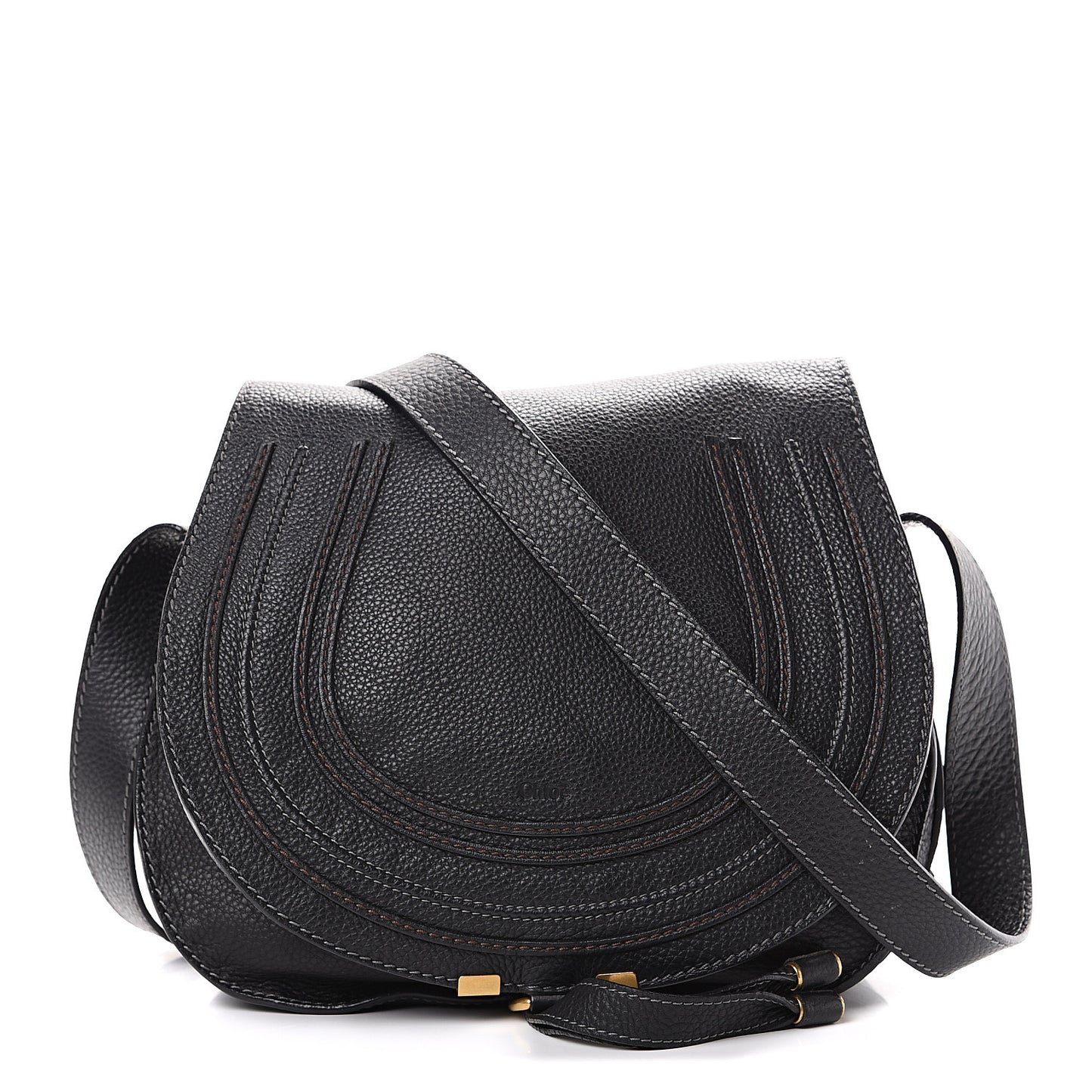 Calfskin Medium Marcie Round Crossbody Bag Black