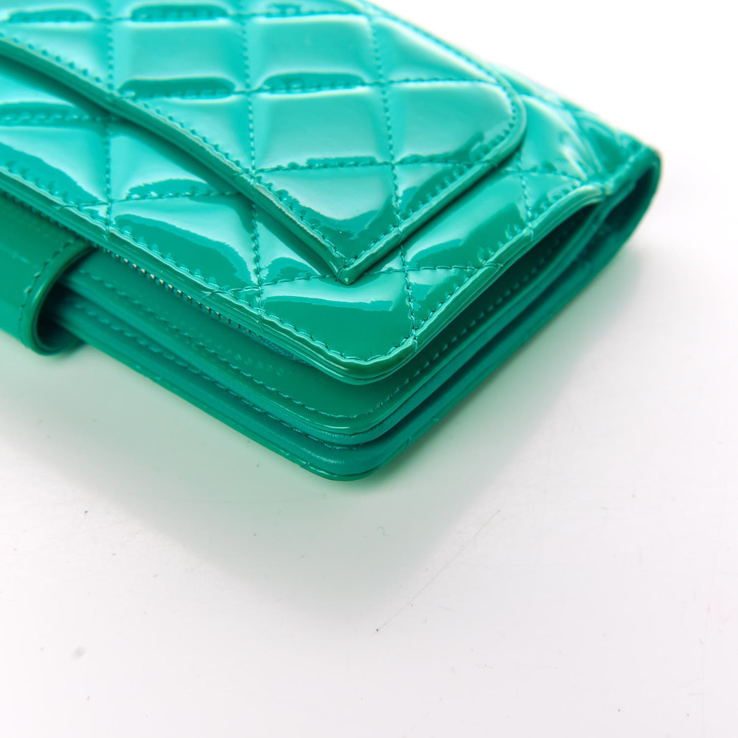 Patent Quilted Zip Pocket Wallet Turquoise