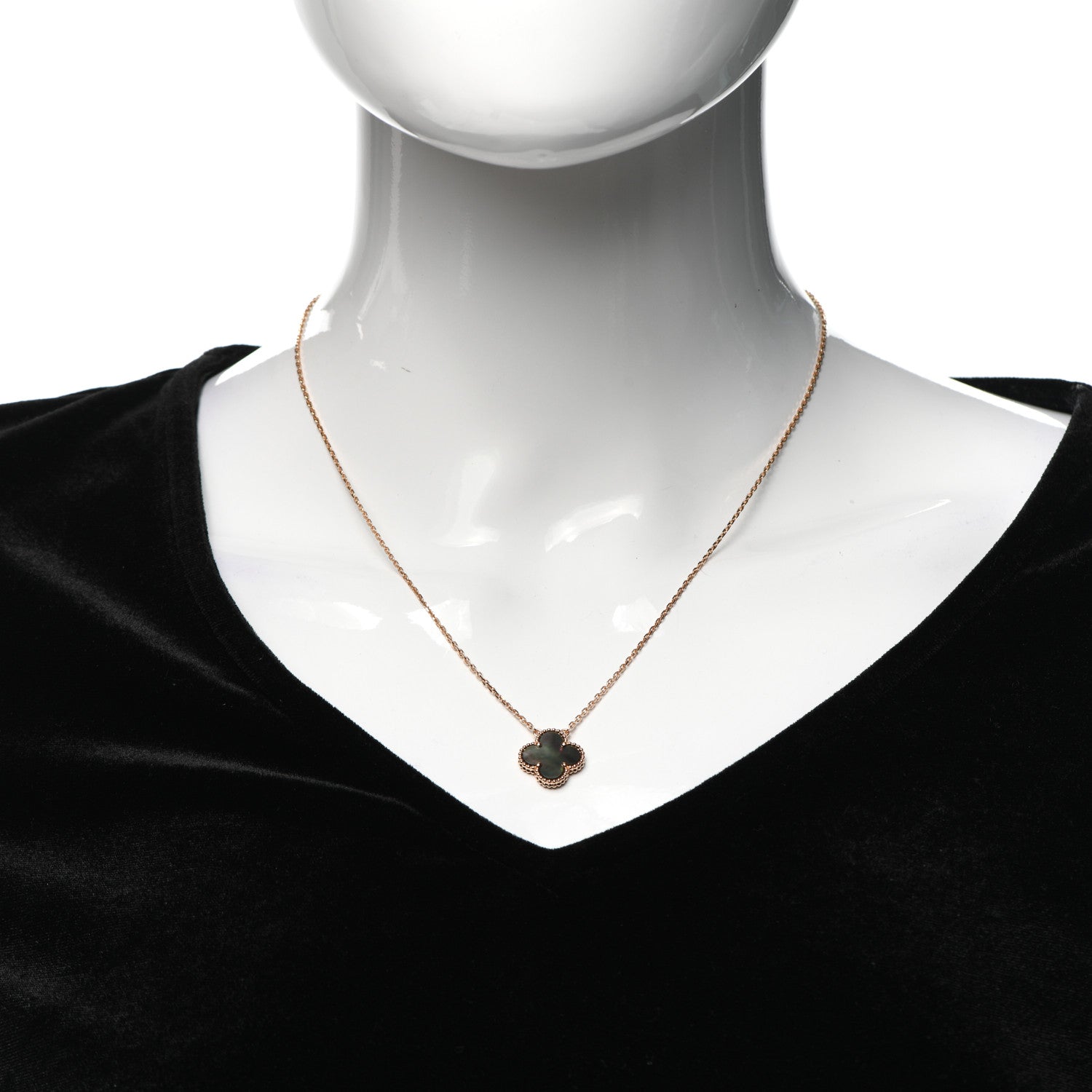Van Cleef & Arpels 18K Rose Gold Gray Mother of Pearl Vintage Alhambra Pendant Necklace 2 of 8
