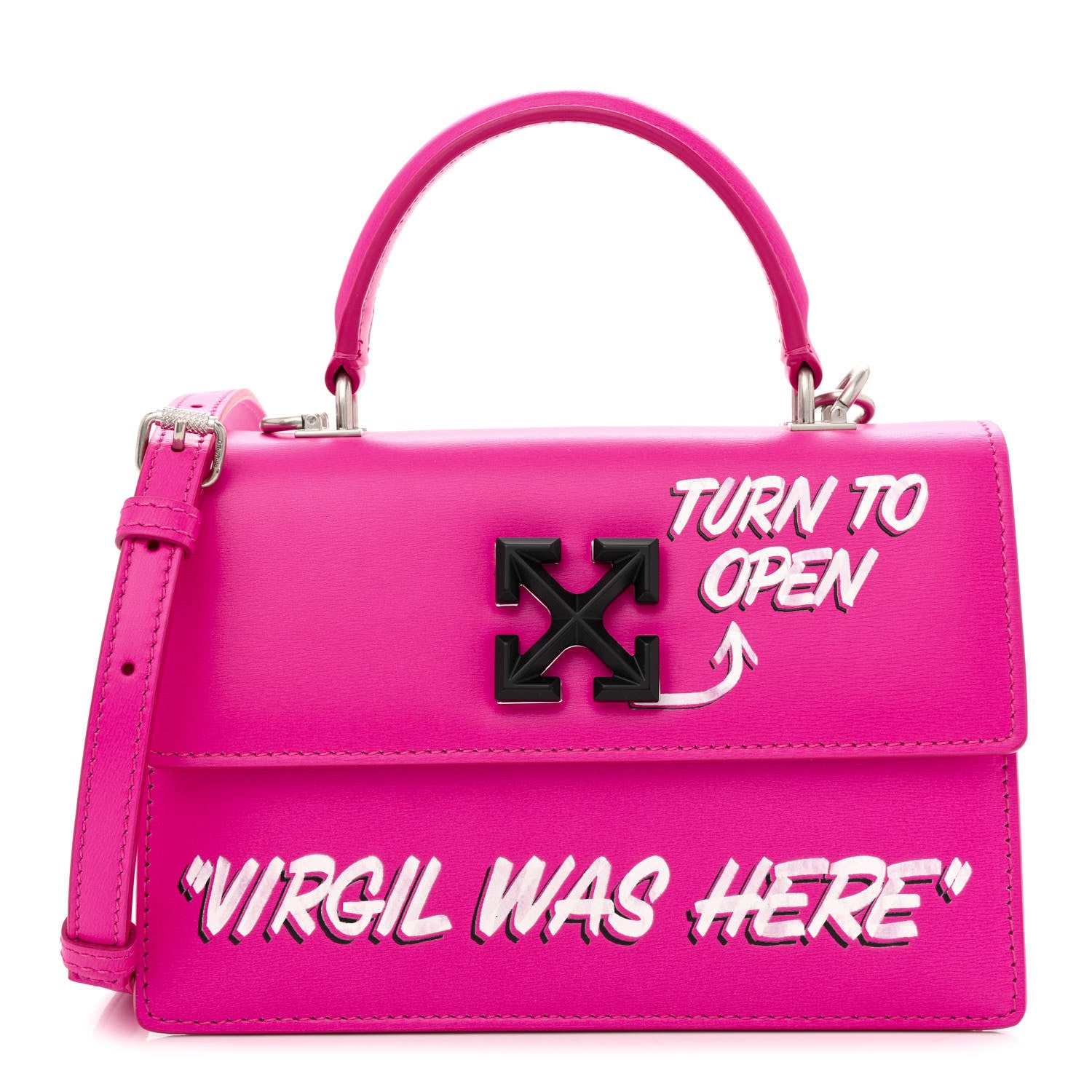 Off-White Calfskin Jitney 1.4 Quote Top Handle Bag Fuchsia Multicolor 1 of 10
