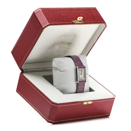 Cartier Stainless Steel Alligator 24mm Tank Solo Quartz Watch Purple 7 of 7