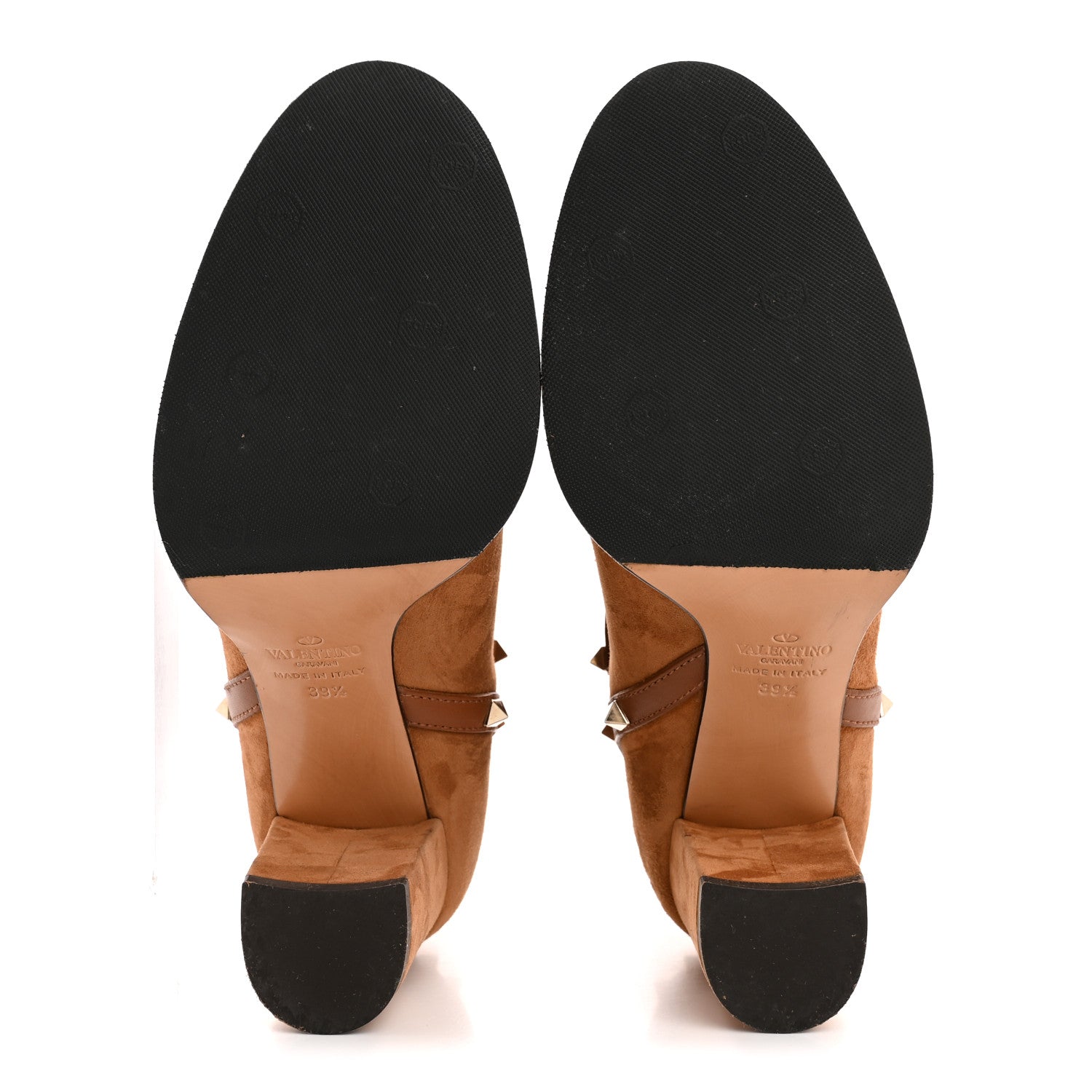Valentino Garavani Suede Rockstud Double Buckle 100mm Block Heel Ankle Boots 39.5 Brown 6 of 9