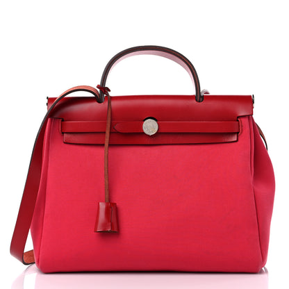 Hermes Toile Officier Vache Hunter Herbag Zip Retourne 31 PM Rose Extreme Rouge Venitien Rouge Piment 3 of 19