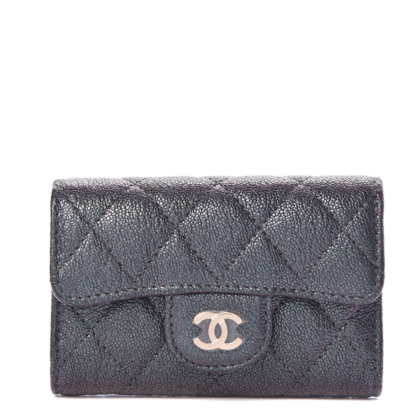 Iridescent Caviar Quilted Classic 4 Key Holder Wallet Black