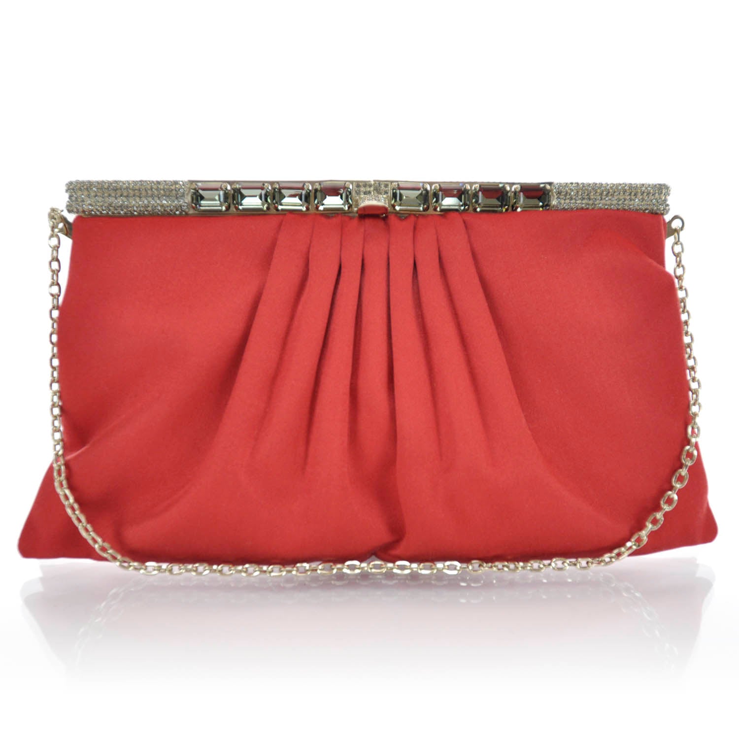 Valentino Garavani Satin Crystal Pleated Clutch Red 1 of 7