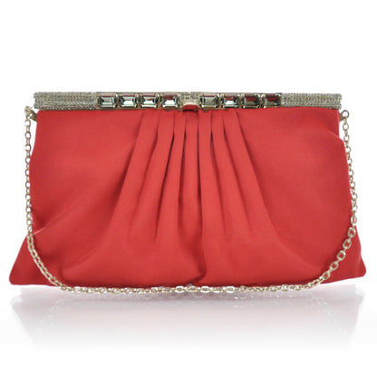 Valentino Garavani Satin Crystal Pleated Clutch Red 1 of 7