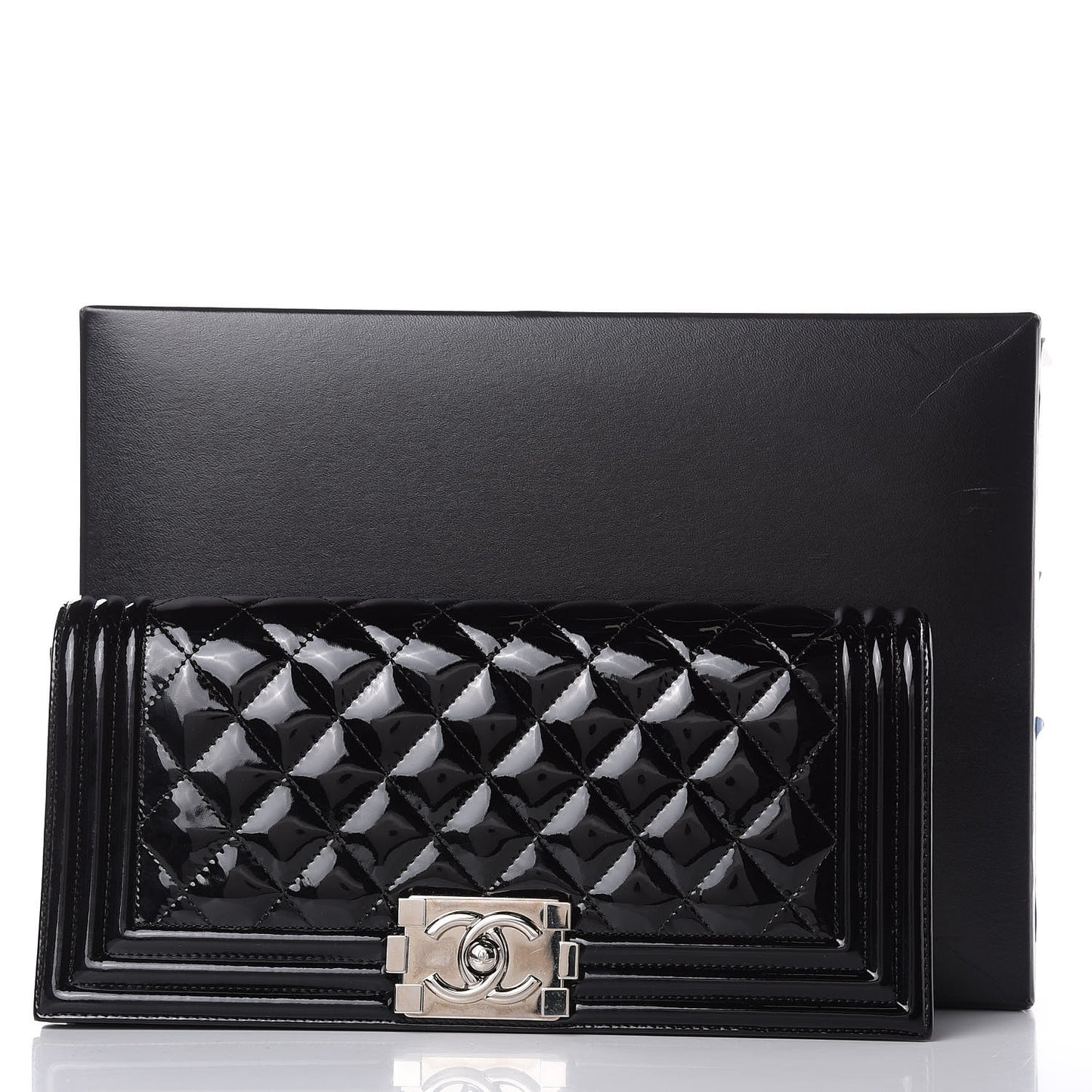 Patent Quilted Boy Flap Clutch Black