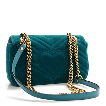 Gucci Velvet Matelasse Mini GG Marmont Shoulder Bag Pavone Cyan 3 of 12