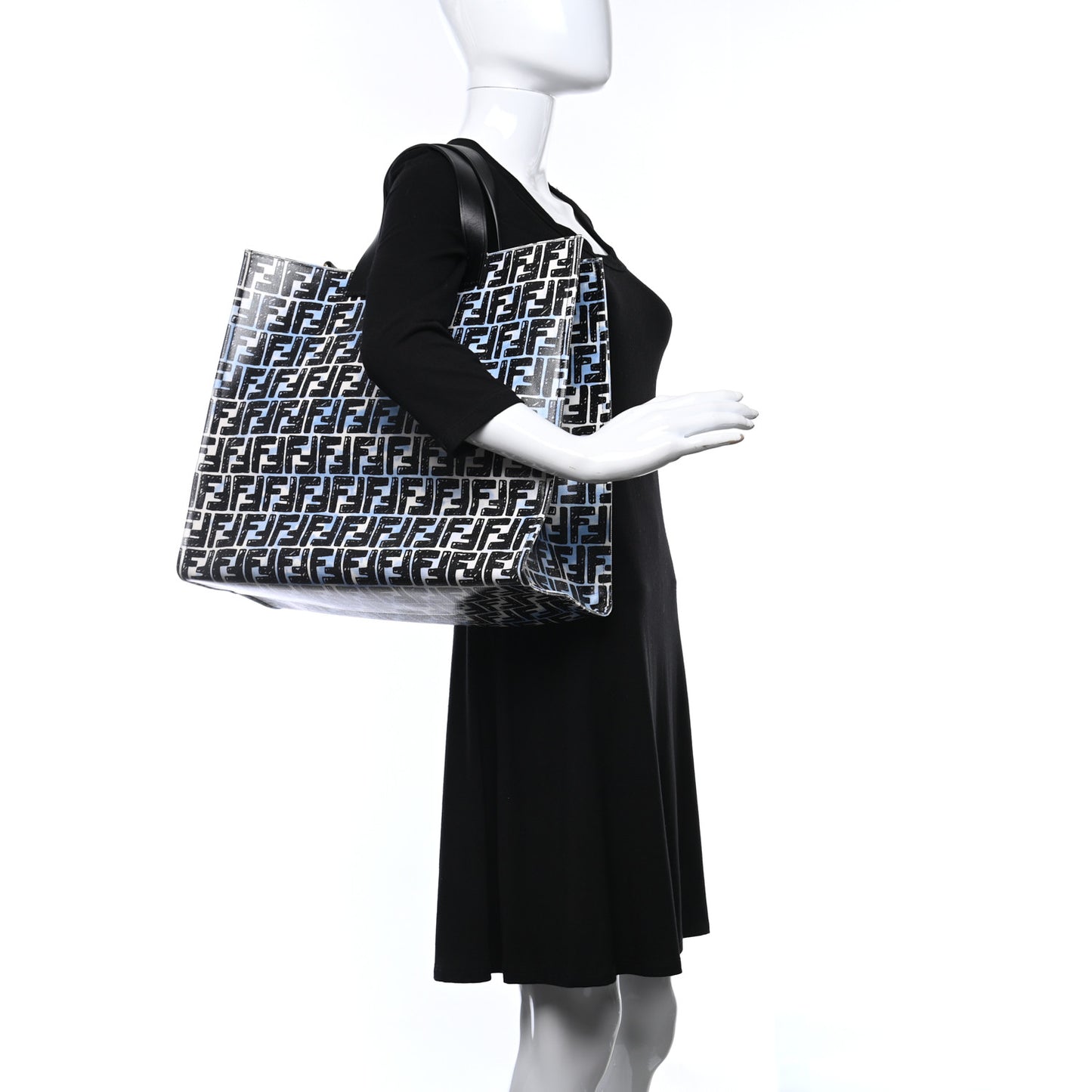 X JOSHUA VIDES Coated Canvas FF Cloudy Shopping Tote White Celeste Black