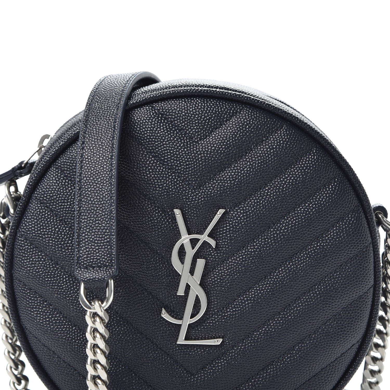 Saint Laurent Grain De Poudre Matelasse Chevron Quilted Round Vinyle Camera Bag Deep Marine 8 of 8
