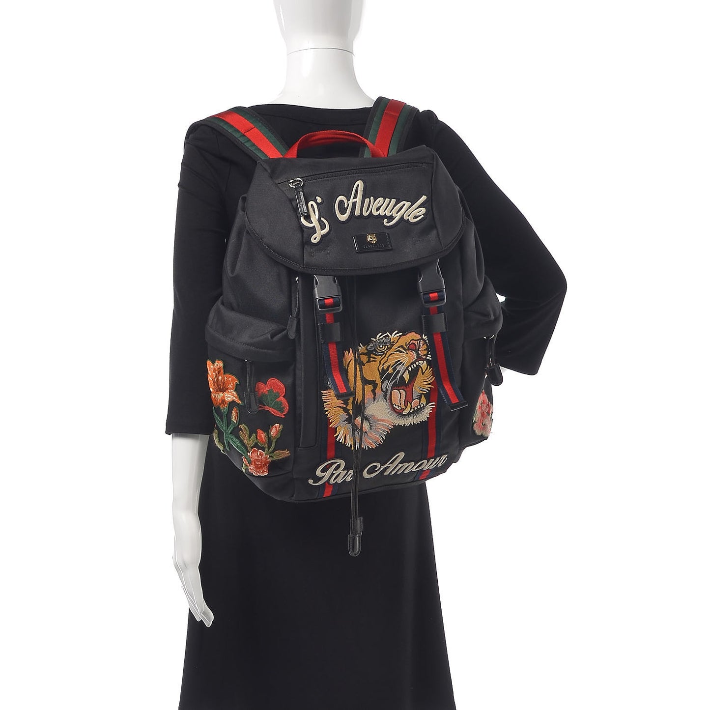 Techno Canvas Web L'Aveugle Par Amour Embroidered Double Buckle Backpack Black