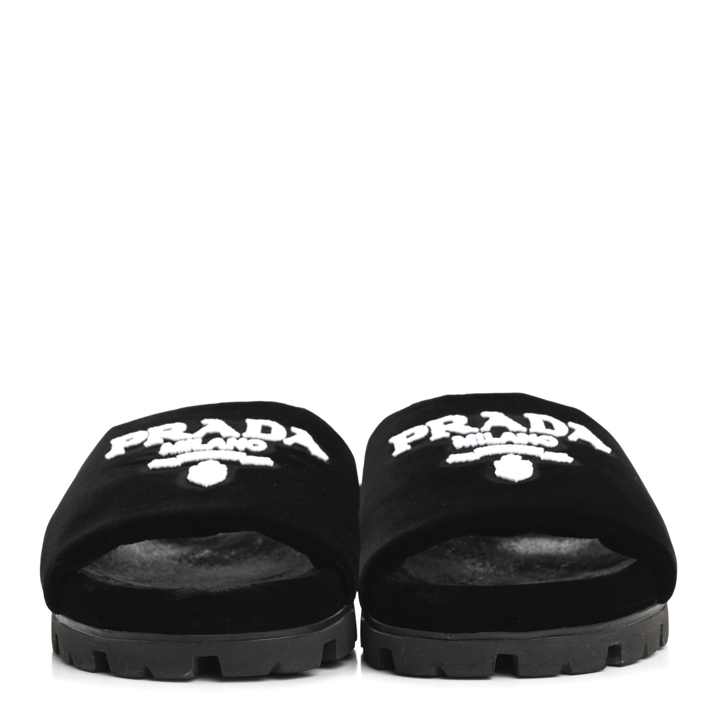 Velvet Logo Lug Sole 20mm Slide Sandals 38.5 Black