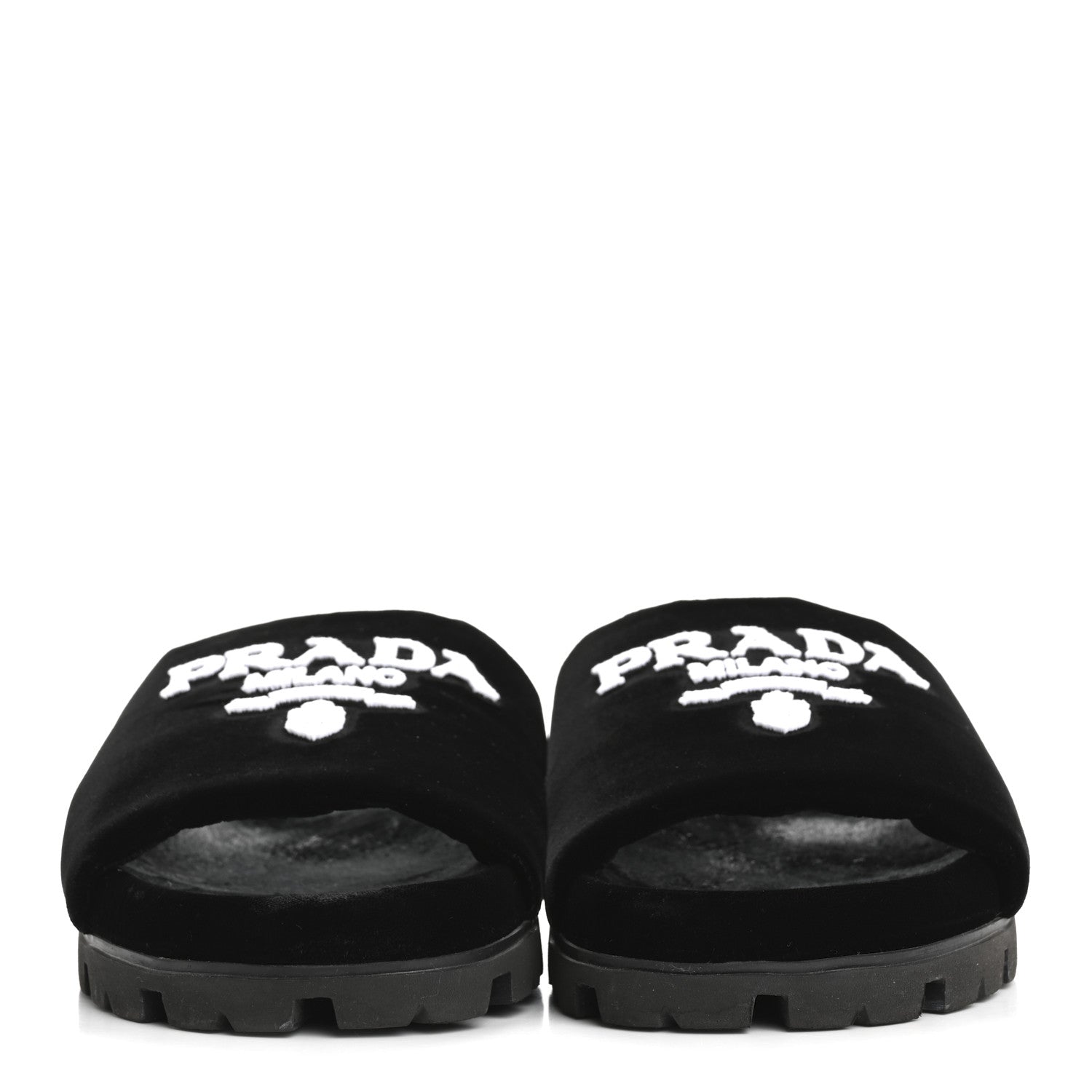 Prada Velvet Logo Lug Sole 20mm Slide Sandals 38.5 Black 3 of 10