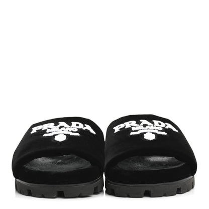 Prada Velvet Logo Lug Sole 20mm Slide Sandals 38.5 Black 3 of 10
