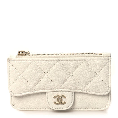 Chanel Caviar Quilted Flap Zip Card Holder White 1 of 8