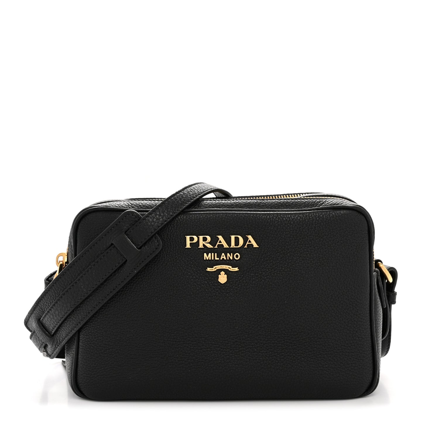 Vitello Daino Medium Double Zip Shoulder Bag Black