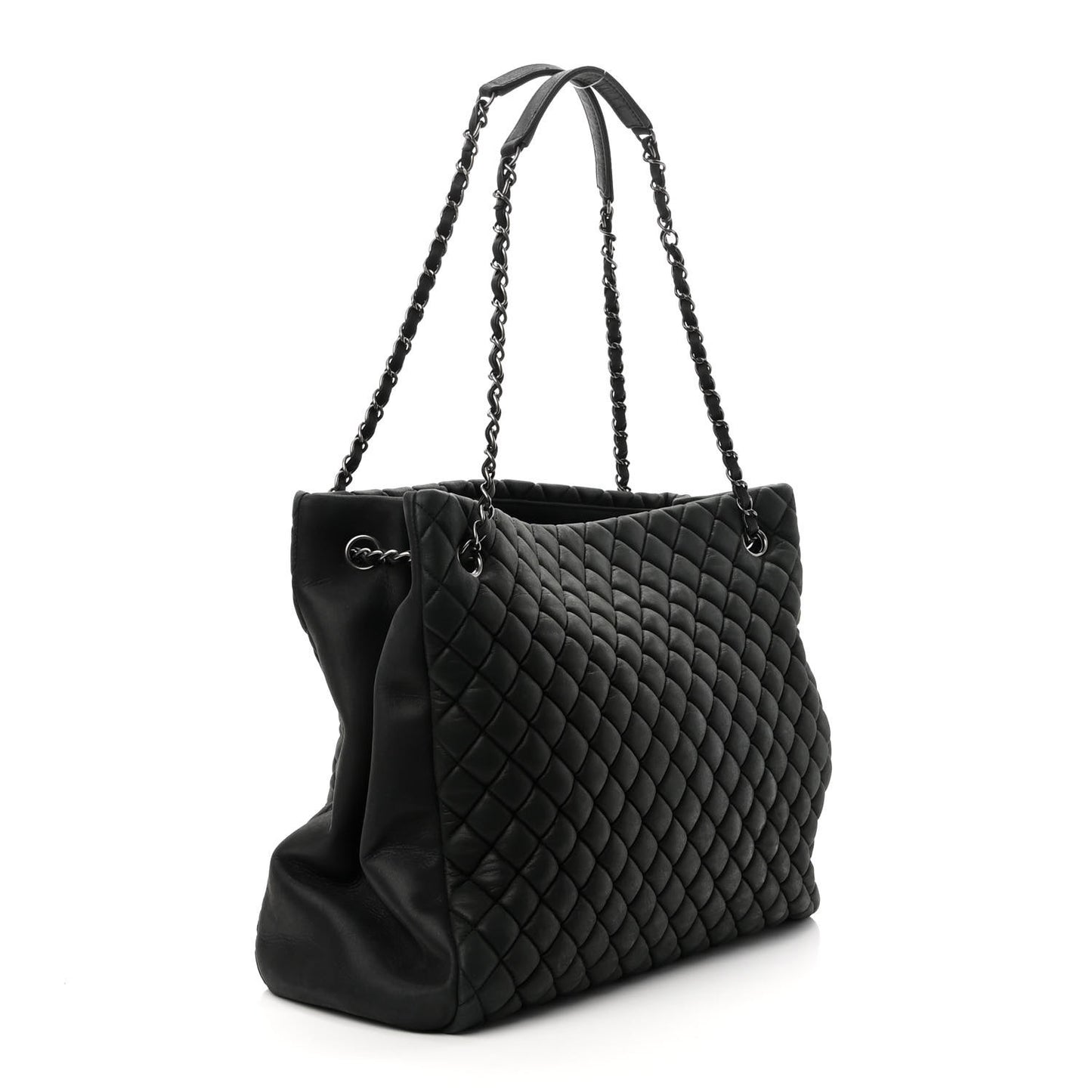 Iridescent Calfskin Quilted New Bubble Tote Black