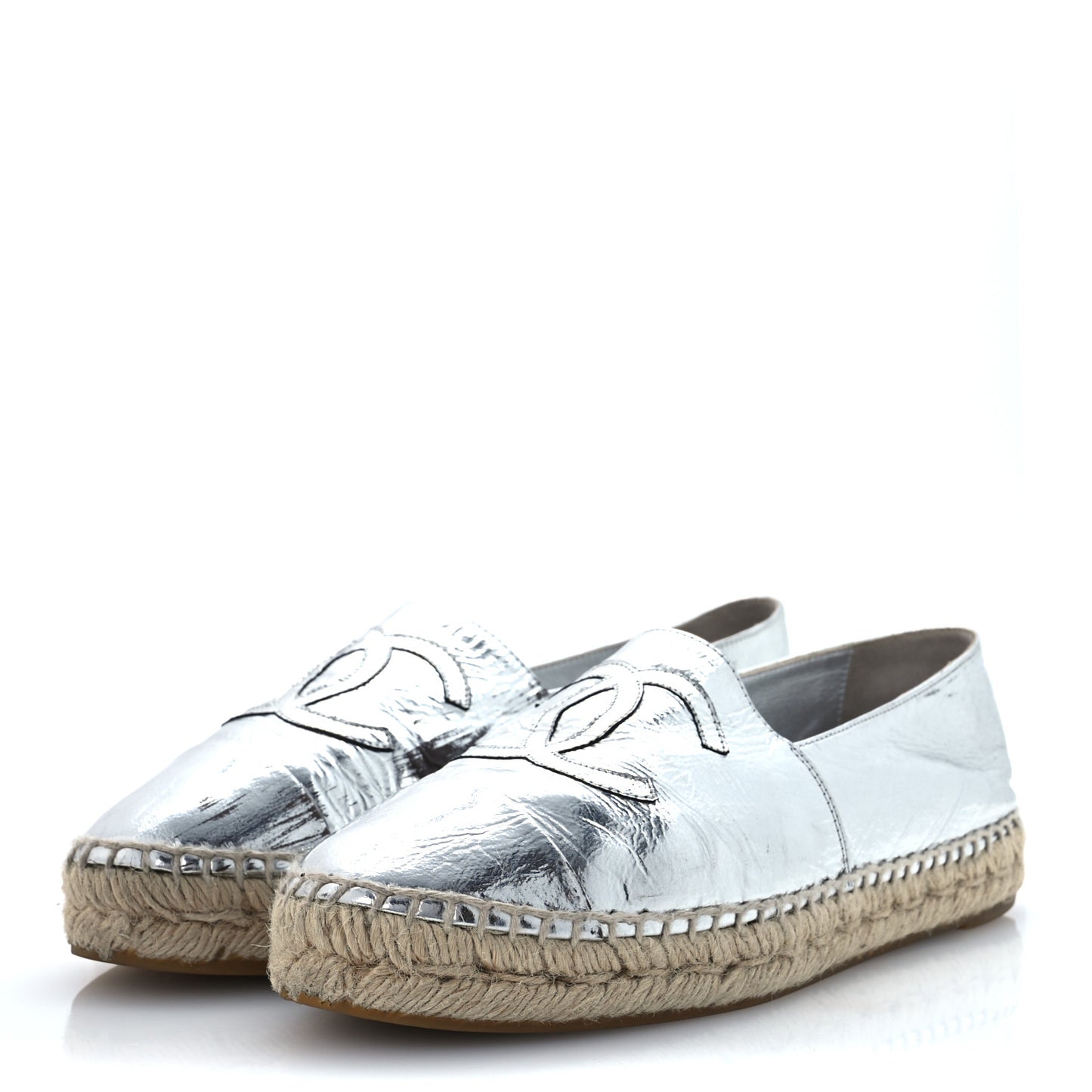 Laminated Goatskin CC Espadrilles 38 Silver