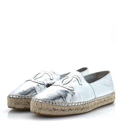 Chanel Laminated Goatskin CC Espadrilles 38 Silver 3 of 13