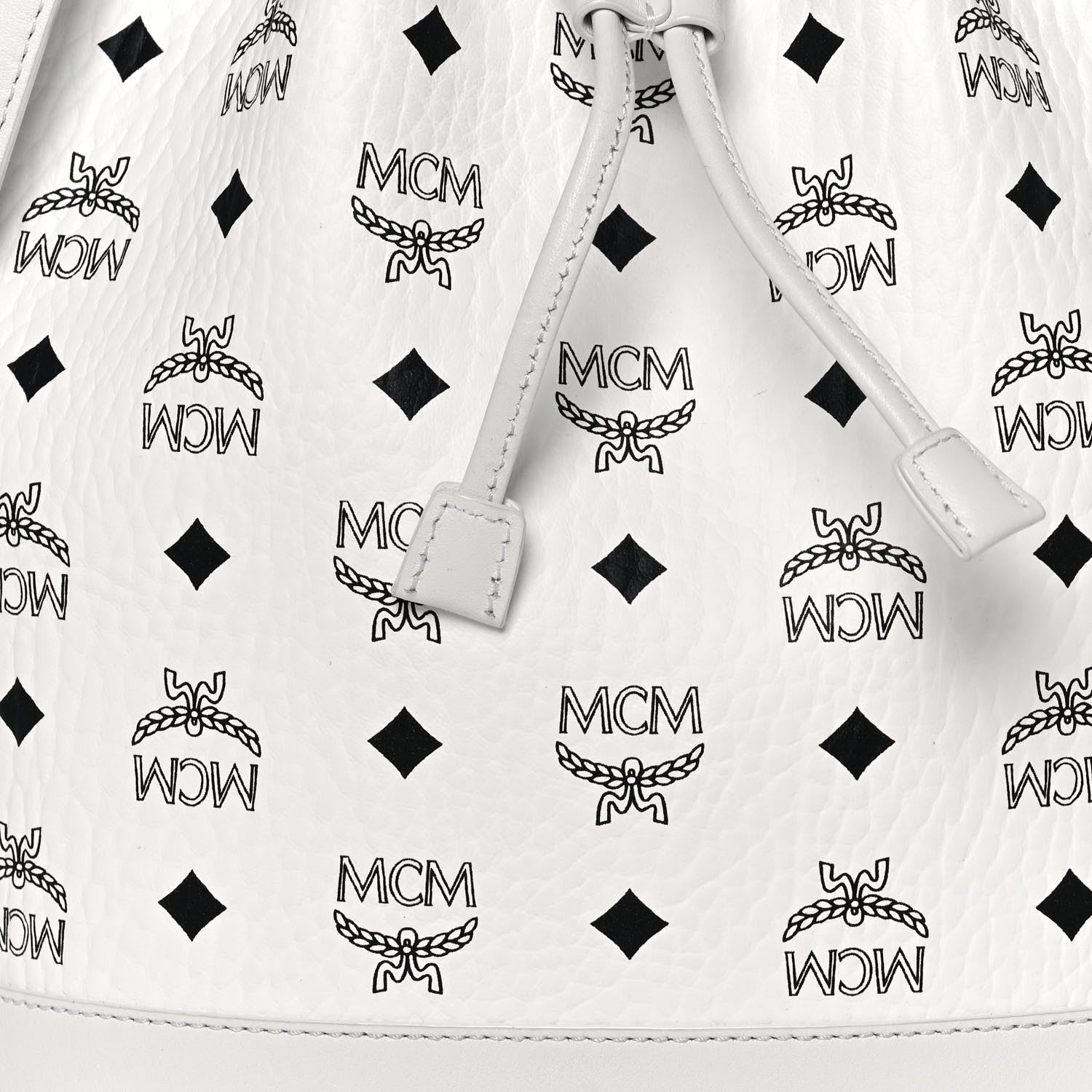 MCM Visetos Medium Dessau Drawstring Bucket Bag White 9 of 15