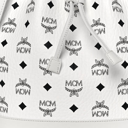 MCM Visetos Medium Dessau Drawstring Bucket Bag White 9 of 15