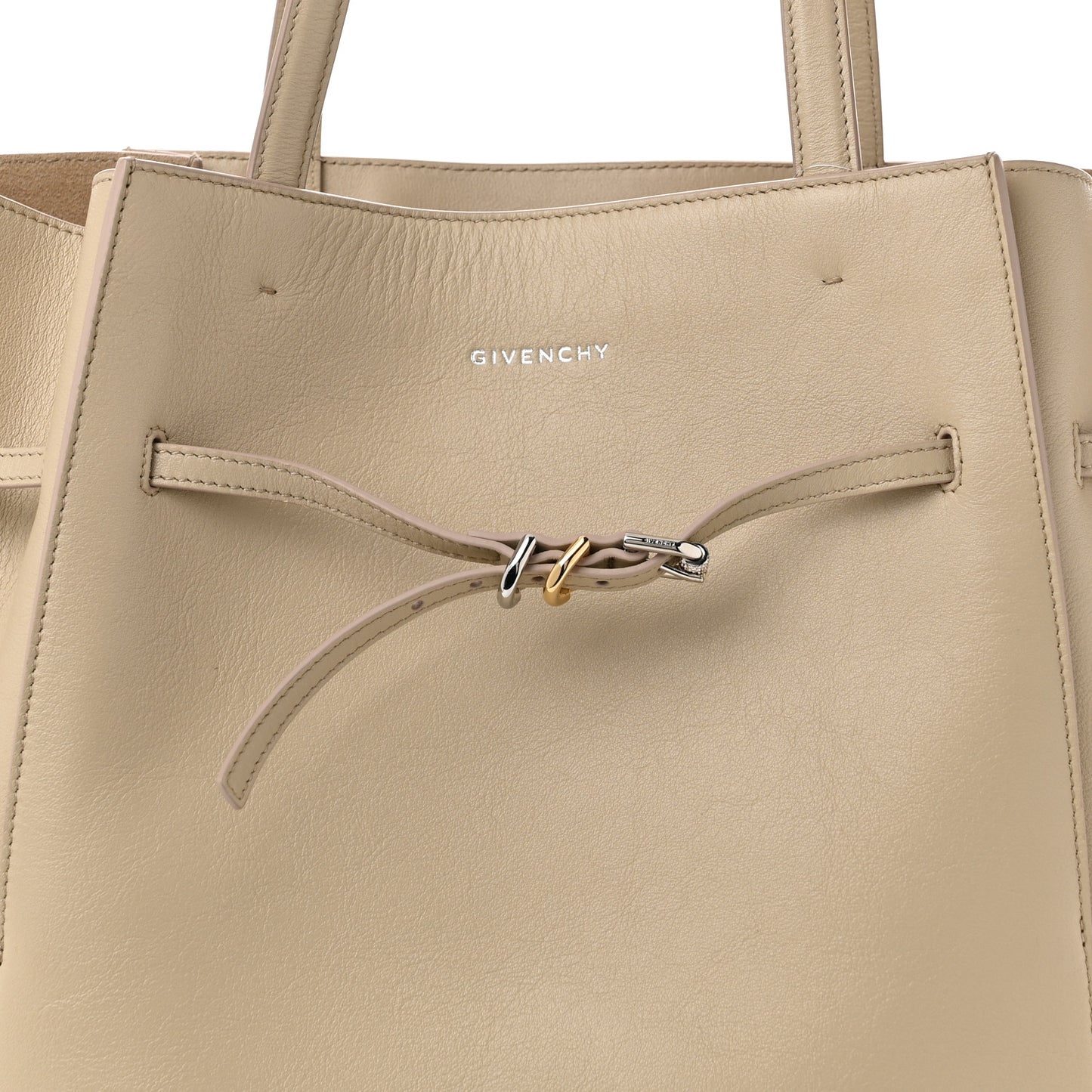 Calfskin Voyou Medium North South Tote Natural Beige