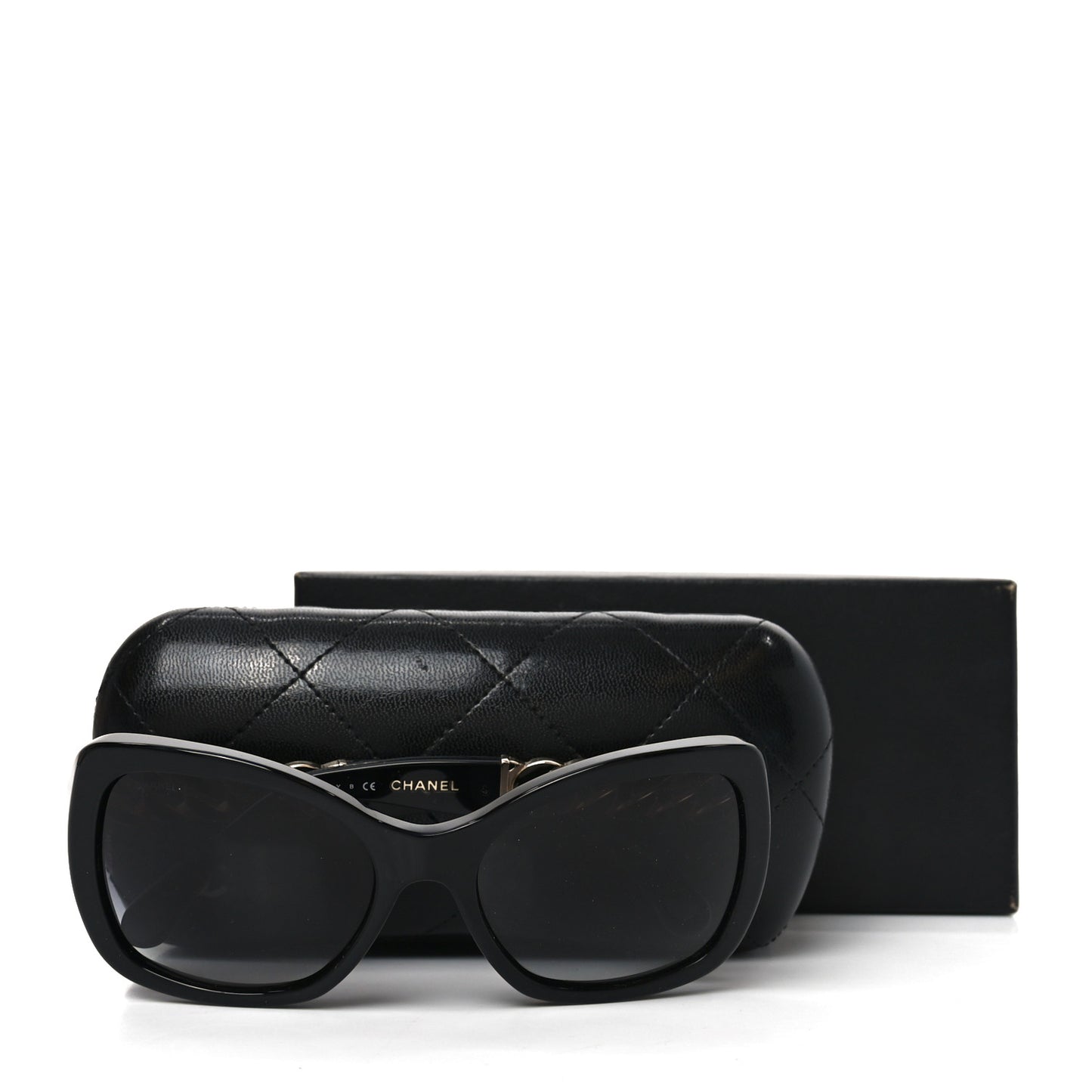 Acetate Metal Chain Square Sunglasses 5305 Black