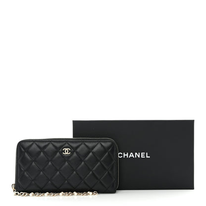 Chanel Lambskin Zip Around Large Gusset Wallet With Pearl Chain Black 12 of 12