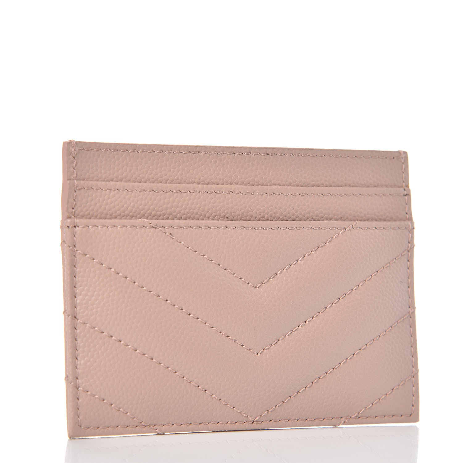Saint Laurent Grain De Poudre Matelasse Chevron Monogram Credit Card Case Pale Blush 3 of 6
