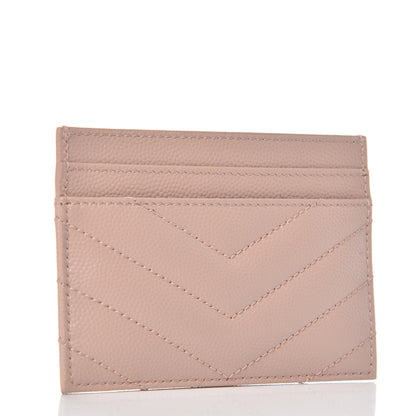 Saint Laurent Grain De Poudre Matelasse Chevron Monogram Credit Card Case Pale Blush 3 of 6