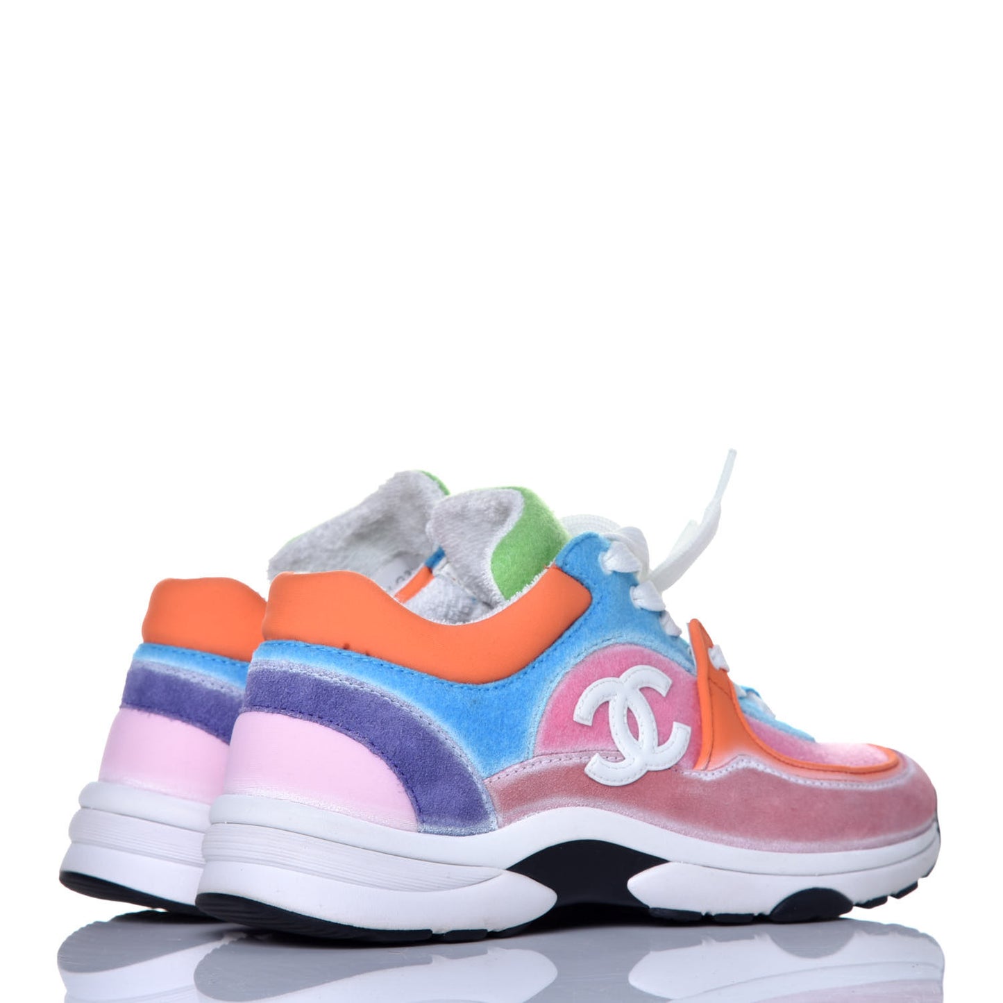 Fabric Calfskin Suede CC Womens Sneakers 37 White Multicolor