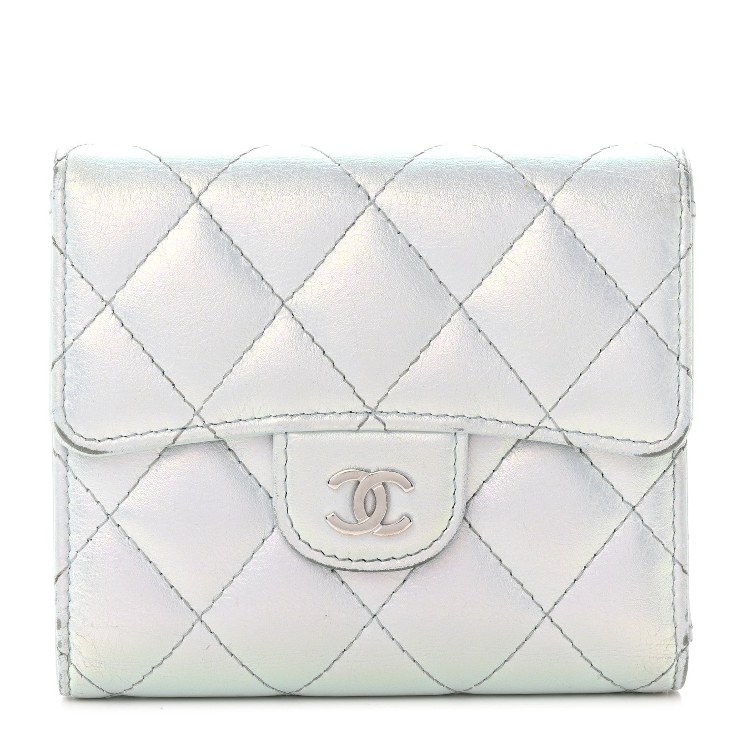 Chanel Iridescent Calfskin Quilted Compact Flap Wallet Light Blue 1 of 11