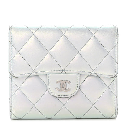 Chanel Iridescent Calfskin Quilted Compact Flap Wallet Light Blue 1 of 11