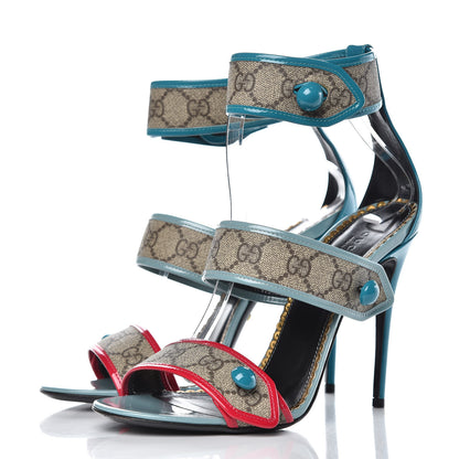 Gucci GG Supreme Monogram Patent Harleth Sandals 40 Beige Ebony Pink Fucsia Cyan 3 of 12