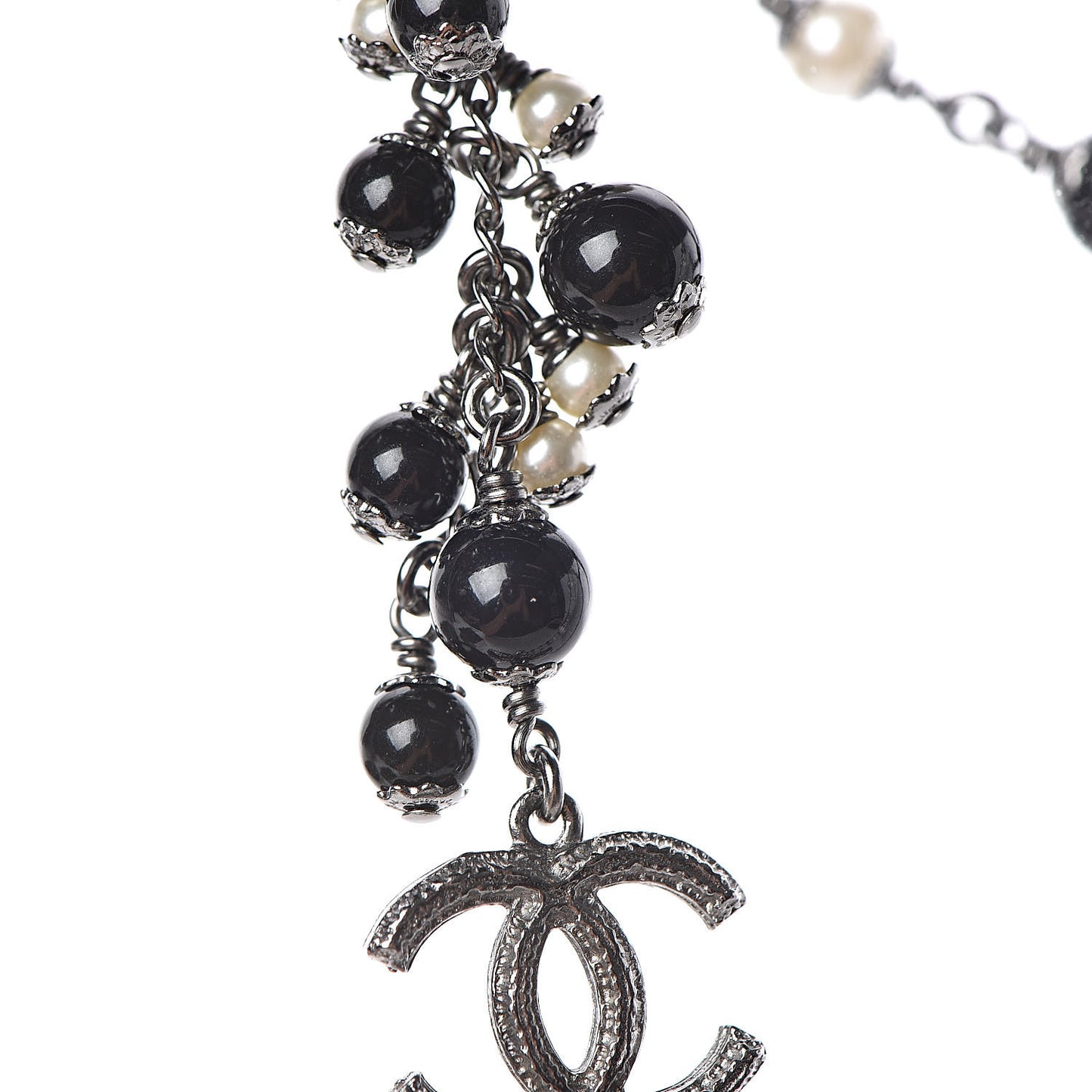 Pearl Bead CC Short Necklace Silver Black