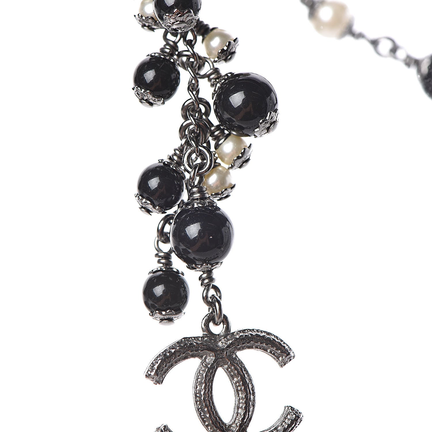 Chanel Pearl Bead CC Short Necklace Silver Black 7 of 9