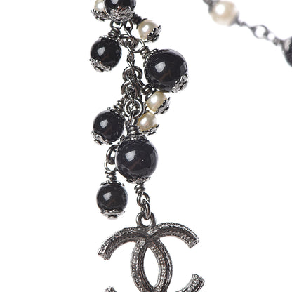 Chanel Pearl Bead CC Short Necklace Silver Black 7 of 9