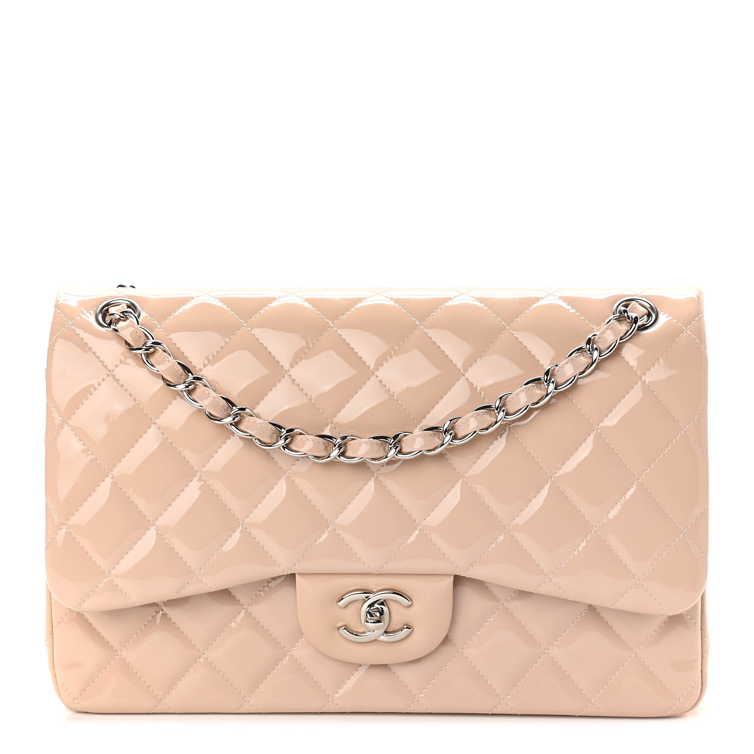 Chanel Patent Quilted Jumbo Double Flap Light Pink 1 of 9