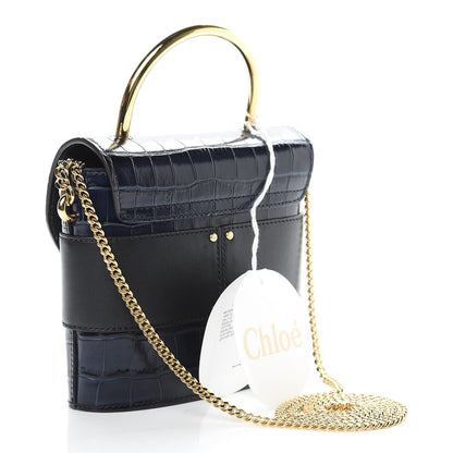 Chloe Calfskin Crocodile Embossed Small Aby Lock Full Blue 3 of 12