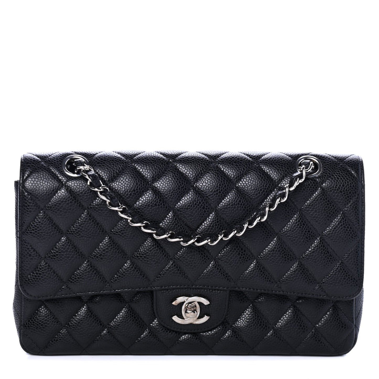 Caviar Quilted Medium Double Flap Black