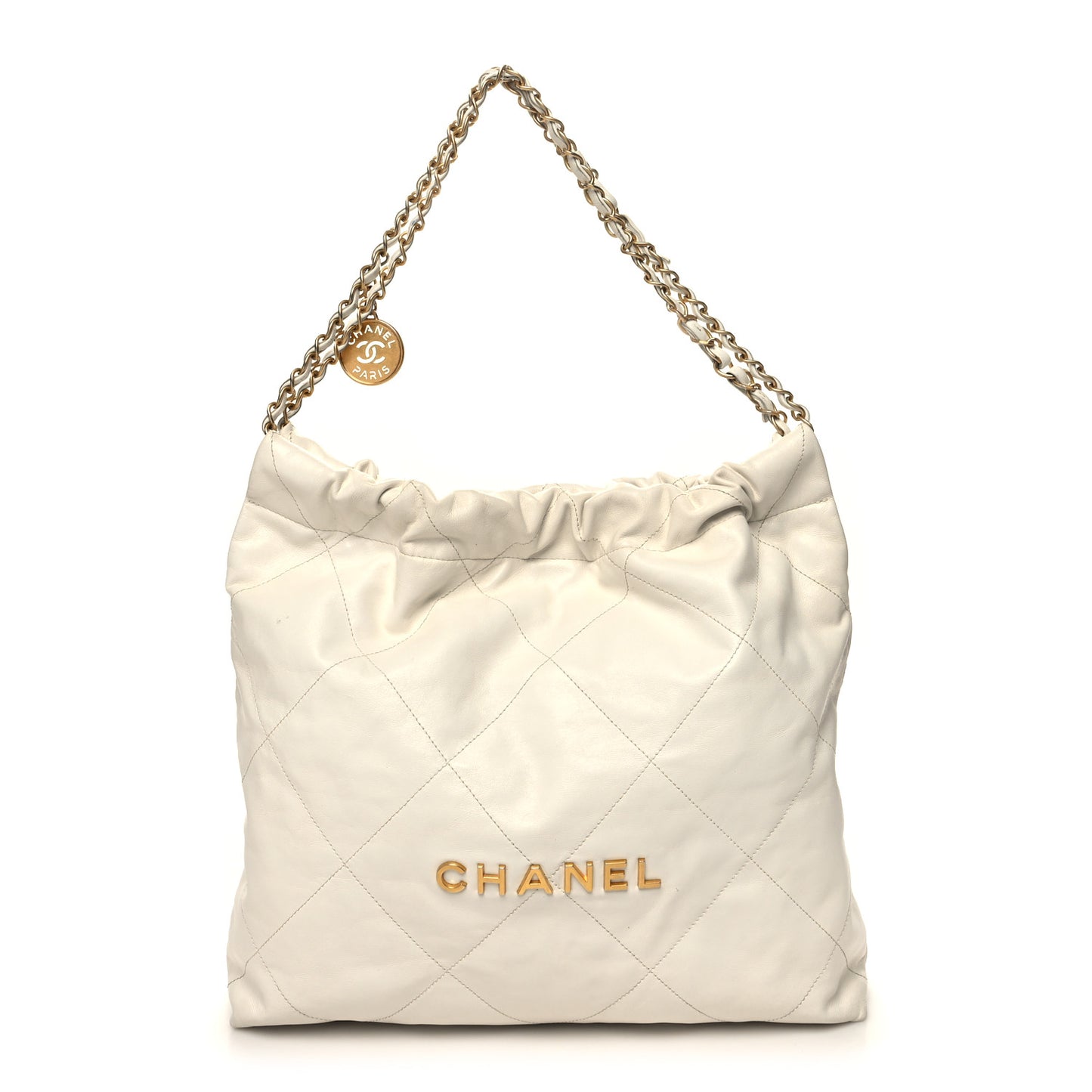 Shiny Calfskin Quilted Chanel 22 White