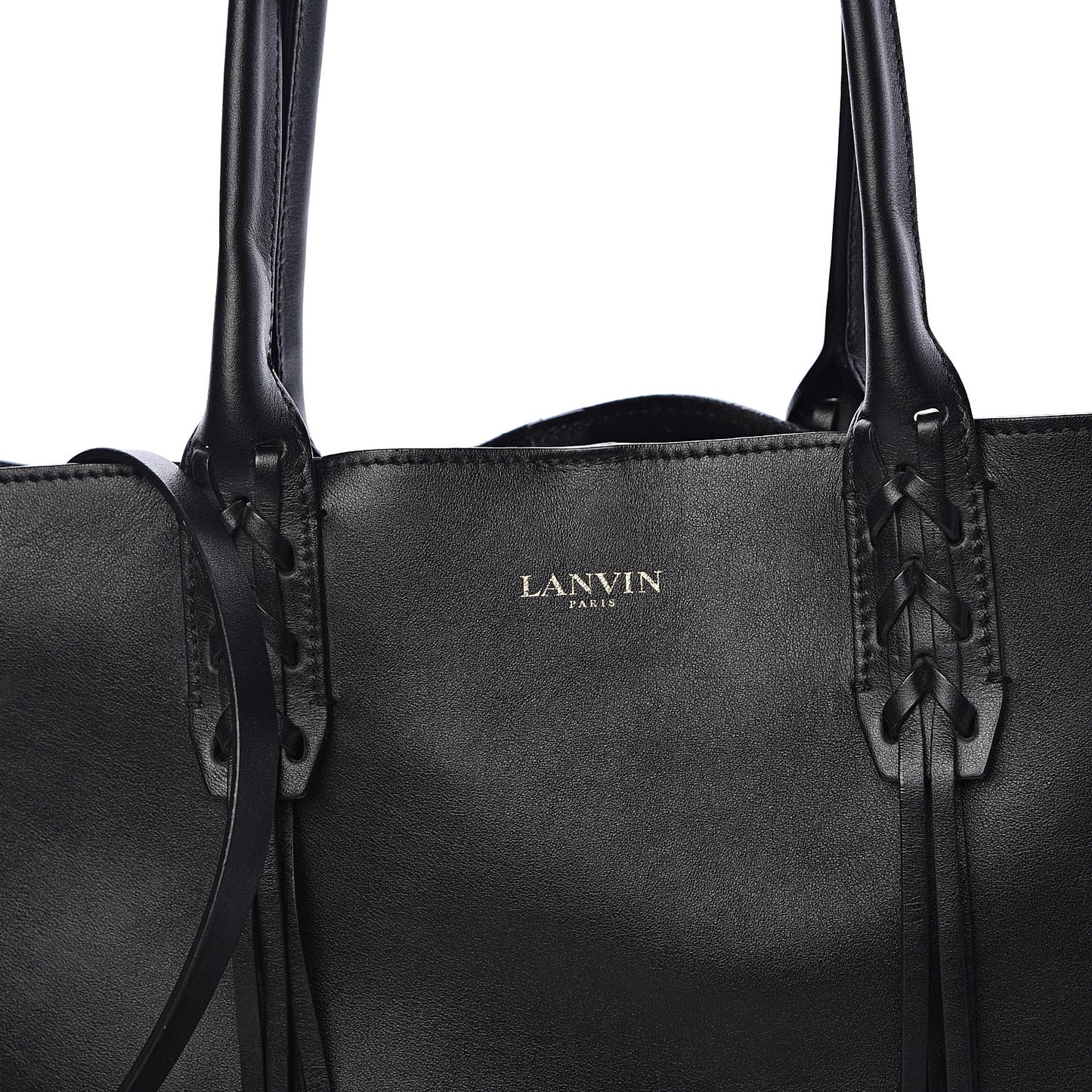 Smooth Calfskin Small Fringe Shopper Tote Black