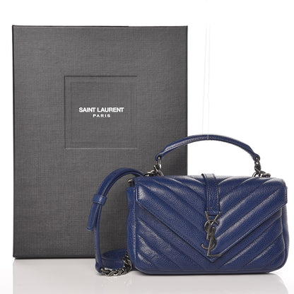 Saint Laurent Sheepskin Matelasse Chevron Monogram College Chain Wallet Royal Blue 9 of 9