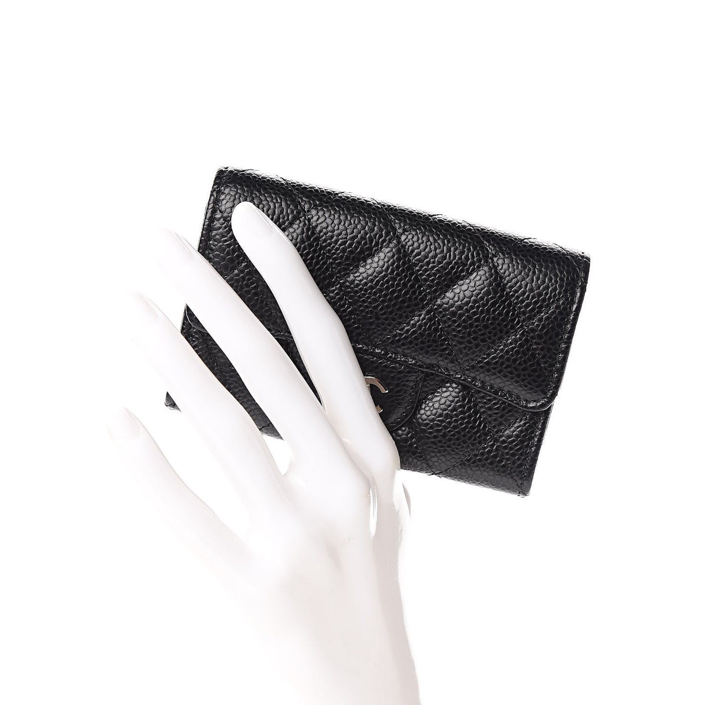 Caviar Quilted Flap Card Holder Black