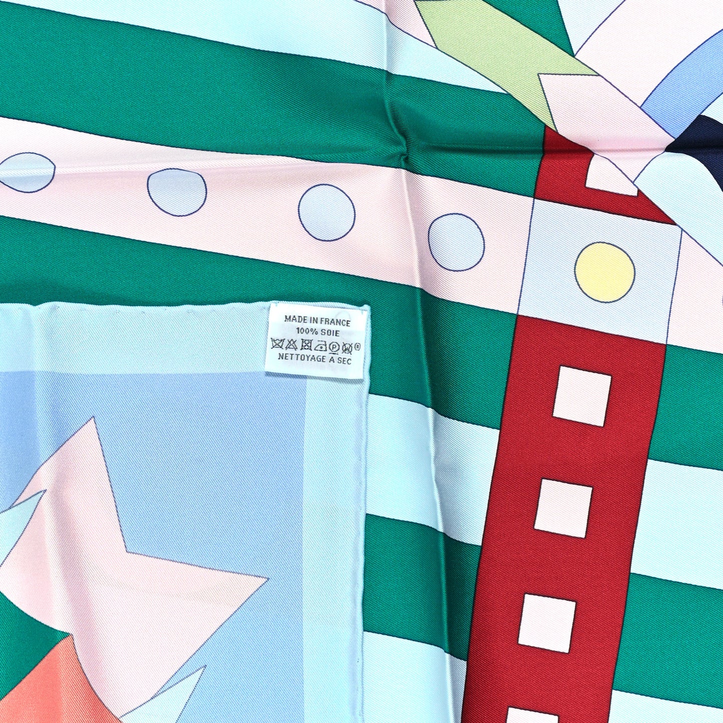 Silk Cheval de Fette Scarf 90 Bleu Ciel Vert Rose