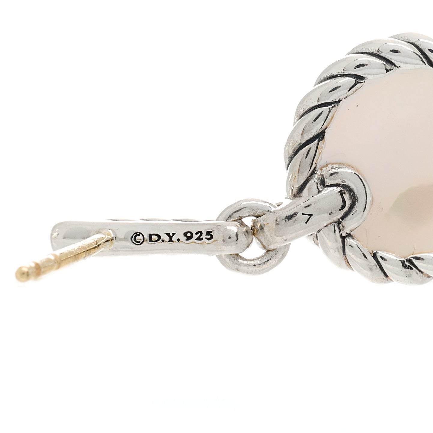David Yurman Sterling Silver Diamond Mother of Pearl 25mm Elements Drop Earrings 4 of 4