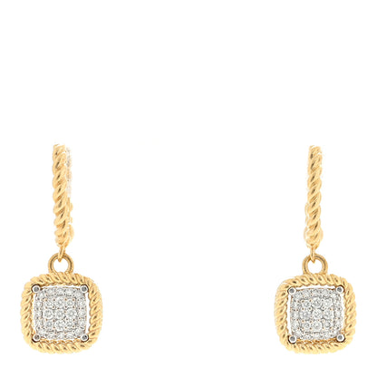 Roberto Coin 18K Yellow White Gold Diamond Barocco Square Cluster Dangle Hoop Drop Earrings 1 of 4
